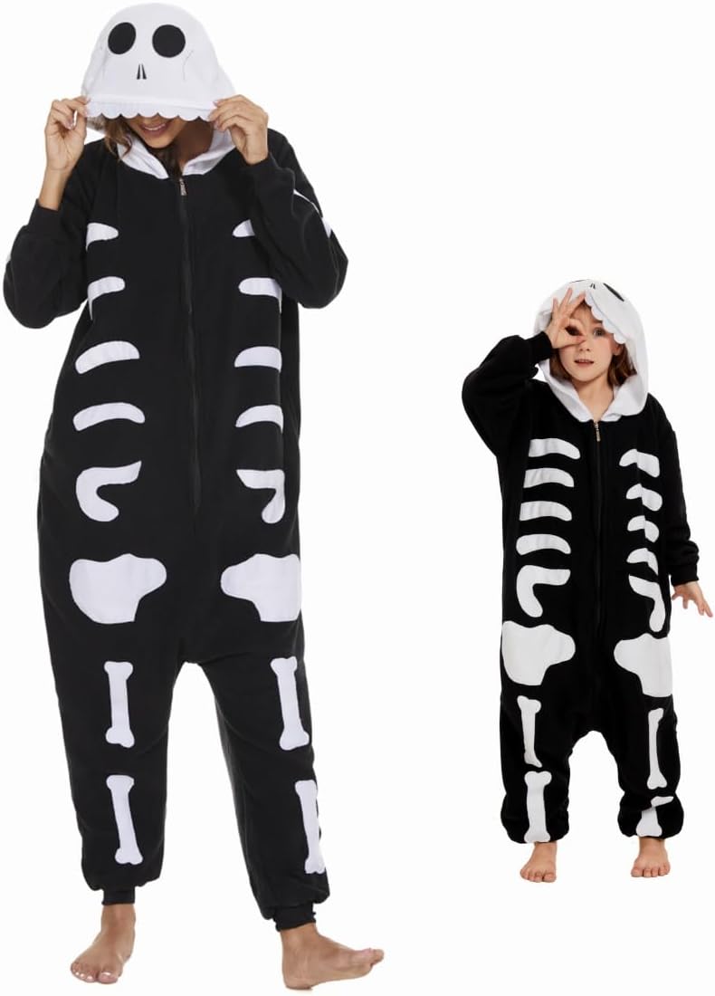 RandWind Animaux Kids Onesie Halloween Costumes Animaux Pyjamas Dormants(Kid Human skeleton-120)