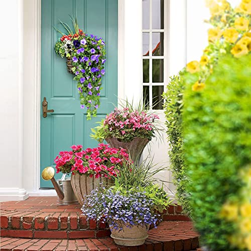 Souarts Artificial Wisteria Basket Artificial Vine Flowers For Hanging Basket, Hanging Flowers Simulation Flowers Vine Wedding Bouquet Home Outdoor Decoration (B-Blue, 4.5Cm-Set Of 2) #TOP3