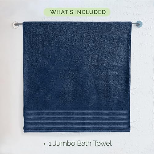 Image of Elegant Comfort 100% Turkish Cotton 4 Lines Viscose Stripe Jumbo Bath Towel - Hotel Spa Quality Extra Large 35 x 70 Inch Bath Towel Ultra Soft, Super Absorbent Quick Dry Large Bath Towel, Navy Blue