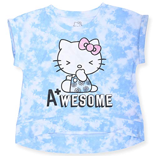 Hello Kitty Girls 2-Piece Fashion Tee Shirt And Active Short Set With Tie Front Top And Fashion Dolphin Shorts Summer Clothes For Little Girls (Light Blue, 6X) #TOP1