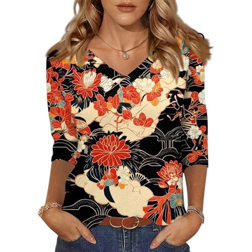 HTHLVMD Womens 3/4 Length Sleeve Tunic Tops Summer Fall Outfits 2025 Three Quarter Sleeve Casual V Neck T Shirts for Women
