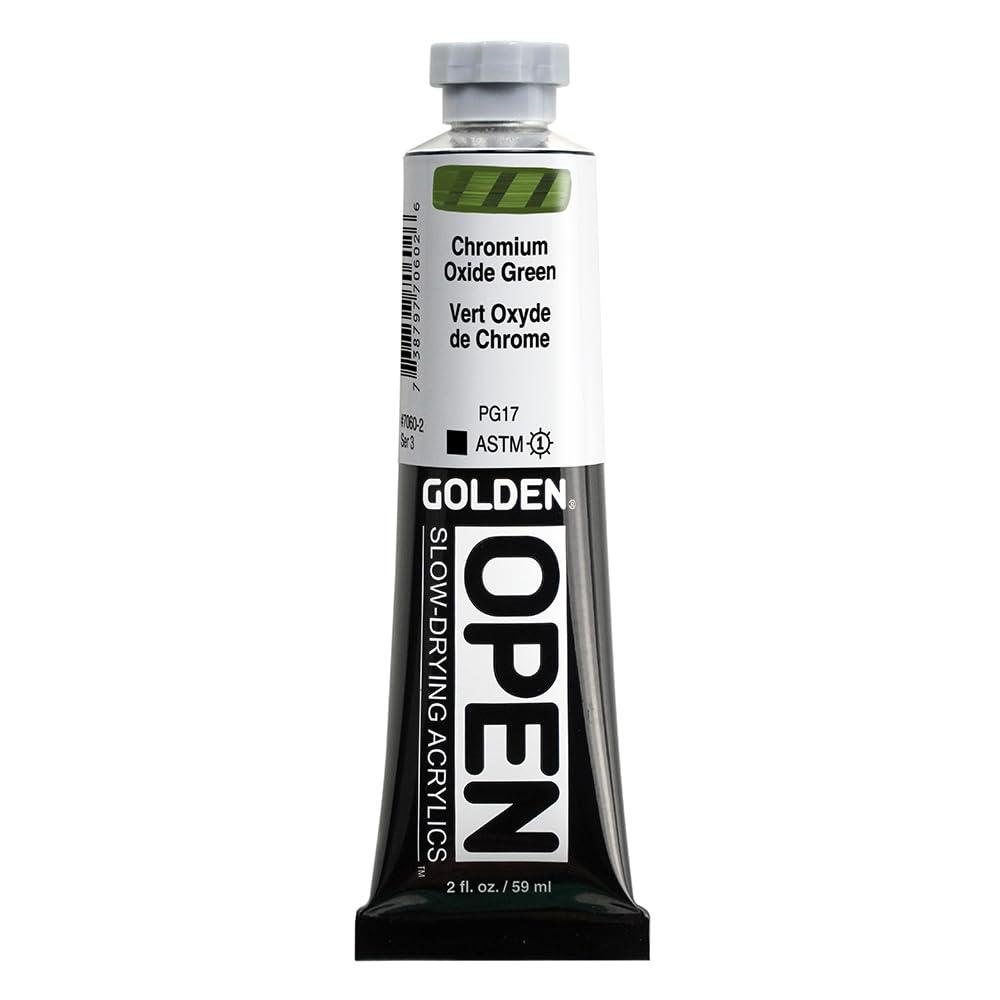 GOLDEN OPEN Slow-Drying Acrylics, Chromium Oxide Green, 2 fl oz. tube, Professional Acrylic Paint, Opaque
