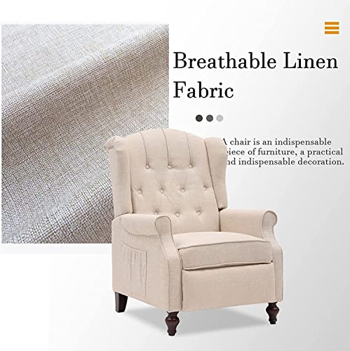 Oqqoee Wingback Recliner Chair With Massage & Heat Vibration, Fabric Push Back Accent Chairs Set Of 2 Diamond Tufted Reclining Armchair For Living Room, Bedroom (Fabric, Beige*2) #TOP6