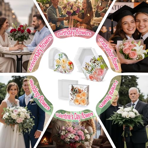 Image of YOILES Resin Molds Silicone,Epoxy Resin Casting Craft Mold for Flower Preservation Bookends DIY Art (Hexagon+Heart+Square)