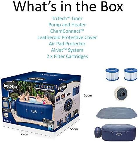 Lay-Z-Spa Hawaii Hot Tub, 120 AirJet Massage System Inflatable Spa with Sociable Square Shape and Rapid Heating, 4-6 Person