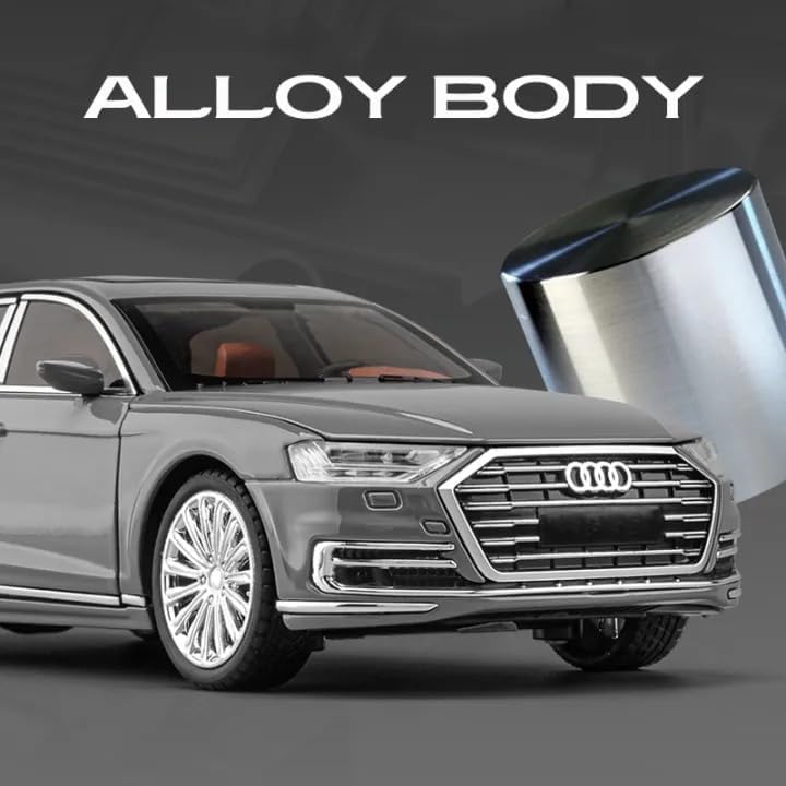 Image of SPITEN Audi A8 1:24 Diecast Scale Model Metal Pull Back Toy car for Kids with Openable Doors & Light, Music Toy Vehicle for Kids - Colors as Per Stock(Multicolour)