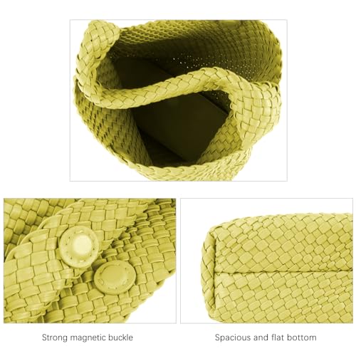 Image of Woven Tote Bag for Women with Purse, Vegan Leather Hobo Bags Large Handmade Underarm Shoulder Bag