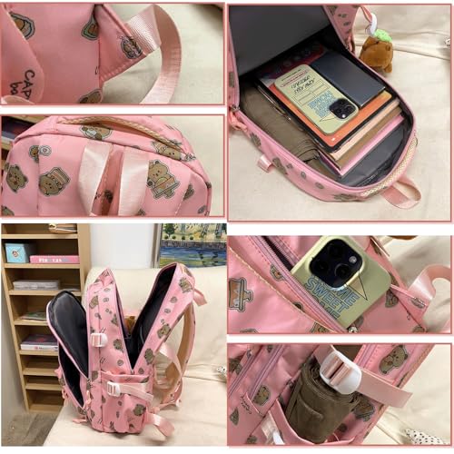 Capybara Backpack Nylon Funny Large Capibara Bag Kawaii Capivara Cute Kapibara Bag Capy Bara Cappy Barra Daypack (Pink)4