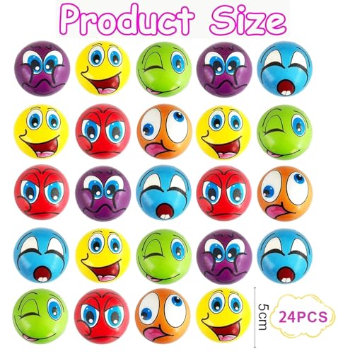 24 Stück Anti-Stressball 5cm Lustige Gesichter Mini Smile Ball Mini Ball aus Schaumstoff Verschiedene Emoticons für Kinder und Erwachsene