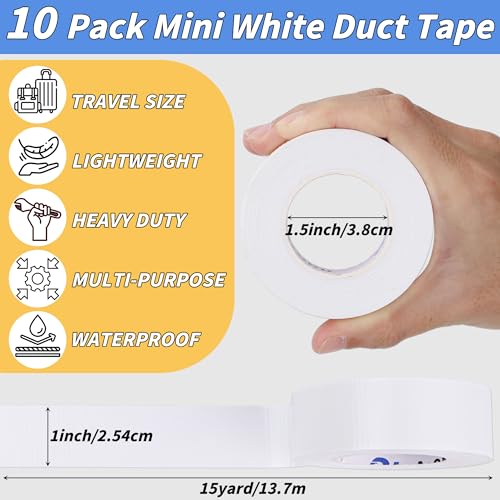 Image of 10 Pack Mini White Duct Tape, 1 inch X 150 Yards Travel Size Duct Tape, Pocket Size Heavy Duty Waterproof No Residue Tear by Hand, Multi-Use for Indoor & Outdoor Repairs, travel camping DIY projects