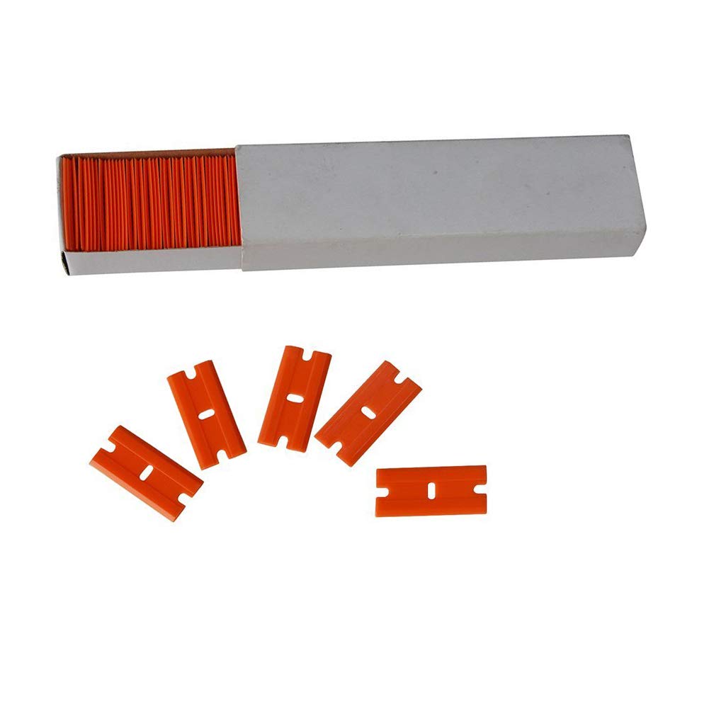 Woboren Car Sticker Remover Plastic Blade Triumph 1.5" Scraper with 100 PCS Plastic Razor Blade Edges for Removing Label Glue Residue on Soft Surface (100 PCS Plastic Razor Blade)