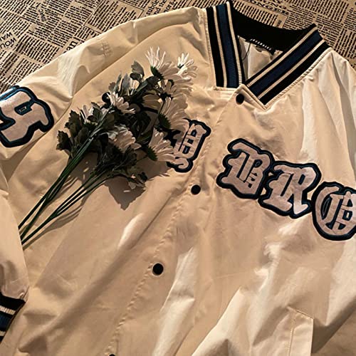 CAIAO Hiphop Chaqueta universitaria Femenina béisbol béisbol básico Jaket cárdigan para Mujeres Abrigo Novio-White hs-811,M