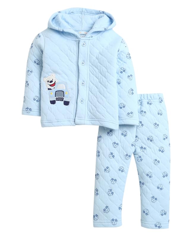 BUMZEE Blue Boys Full Sleeves Polyfill Winter Wear Set Age – 3-6 Months (Peb9828B-blu)