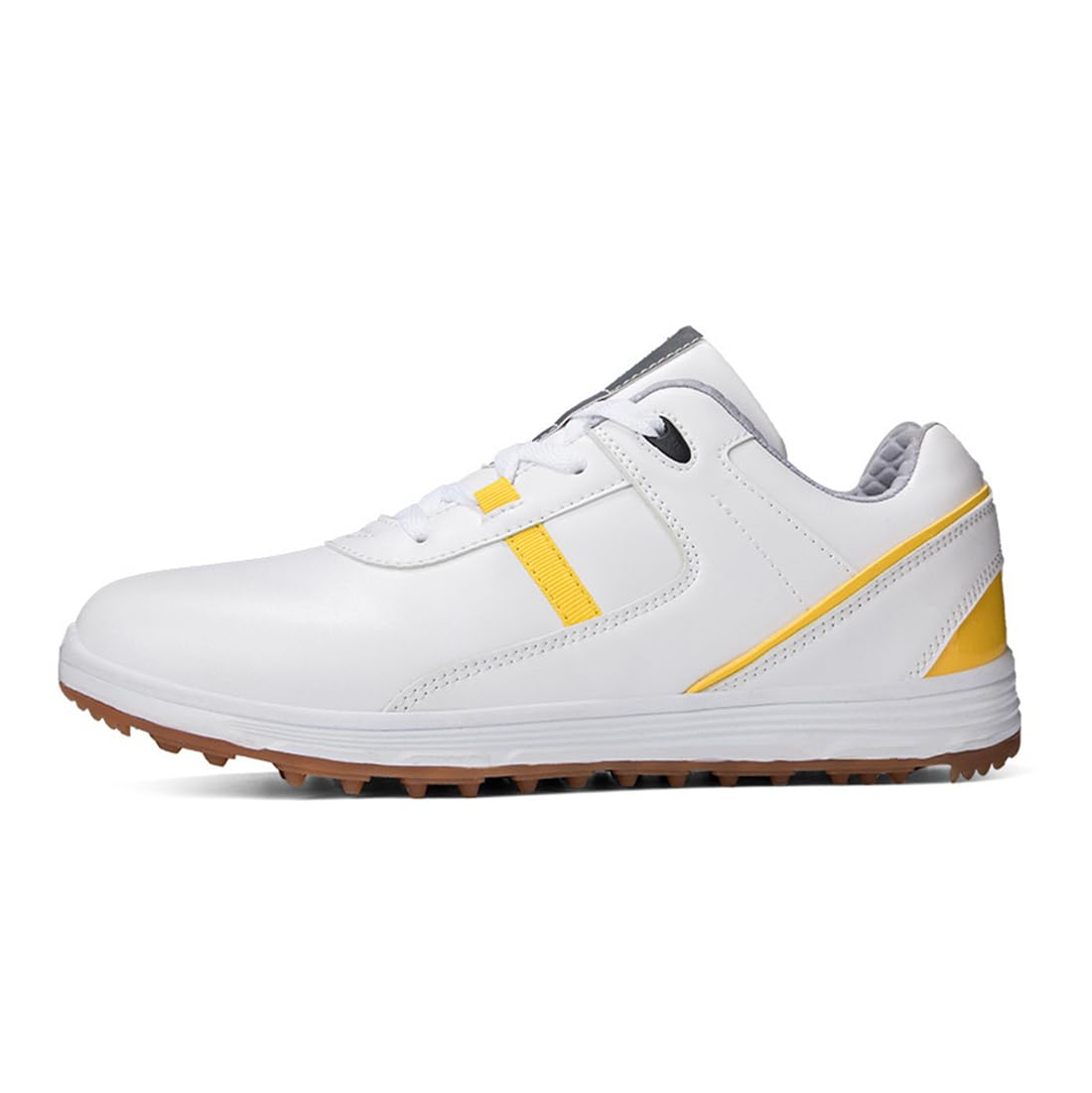 DAMANDO Waterproof Leather Golf Shoes, Ladies Professional Golf Sneakers Spikless Walking Footwears Outdoor Golfing Walking Shoes,Yellow,7