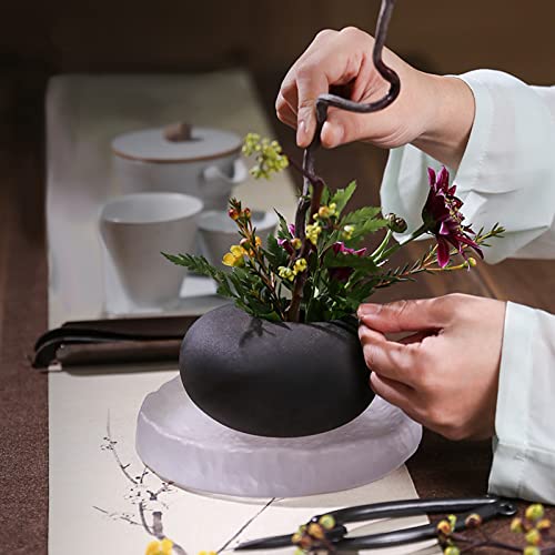 Wandic Flower Arrangement Kit, Black Pebble Ceramic Planter Pot With 4Cm Kenzan Flower Frog Pottery Floral Arranging Pin Needle Holder For Home Decor #TOP2