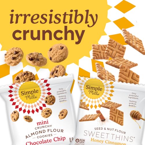 Image of Simple Mills Mini Choc Chip Cookie & Sweet Thins Variety Pack, 20ct, 0.8 oz | Bulk Size, 20 Individual Snack Packs, Certified Gluten Free, Non-UPF Verified, Great for Kids and Families, Lunchbox Ready