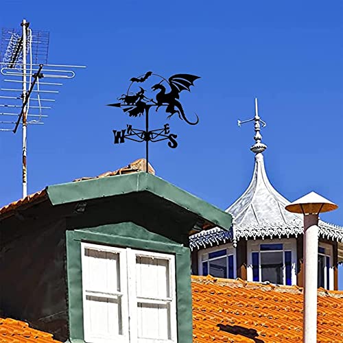 Wzglod Weather Vane Dragon And Witch Stainless Steel Weathervane Durable Retro Farm Scene Garden Stake Weathercock Measuring Tools For Patio Yard Decoration (Color : Dragon 1) #TOP3
