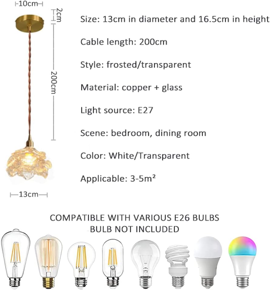 Retro Creativity French Petals Glass Light Retro Farmhouse Glass Lighting Fixture Modern Copper Lamp for Kitchen Island, Dining Room, Bar, Bedroom/B