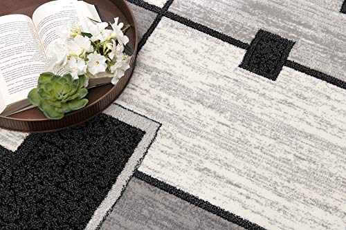 Rug Branch Montage Modern Geometric Checkered Grey Black Indoor Runner Rug For Entryway, Hallway, Bathroom, And Kitchen - 2' X 8' (2'3" X 8') #TOP5