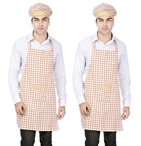 Image of Switchon Checkered Cotton Kitchen Cooking Apron with Chef Hat - Pack of 2 | Multi-Purpose Chef & Waiter Apron for Men & Women | Home, Hotels, Restaurants & Cafes | Proudly Made in India
