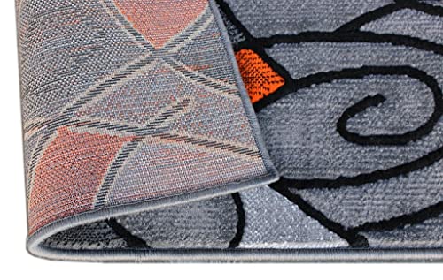 Masada Rugs, Modern Contemporary Runner Area Rug, Orange Grey Black (2 Feet X 7 Feet) #TOP5