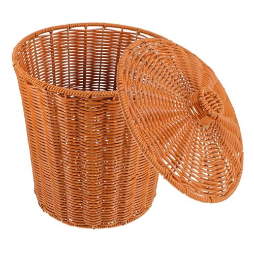Caneca de Basura Redonda de Rattan con Tapa