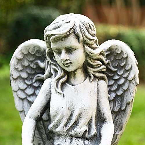 Glitzhome Gh50526 Angel With A Bird Bath Garden Decor Statue, 31 Inch, Antique Beige #TOP5