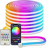 IWIIK Tira Neon LED RGB Flexible 5m USB, IP67 Impermeable, Luces Colores Control por Bluetooth, Movil Smart App y Mando a distancia, Decoración para interior y exterior