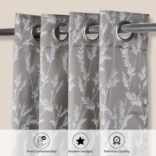 Image of haus & kinder Printed Jacquard Window Curtains 5 Feet Long Pack of 2 Window Curtains, 5 Feet Curtains for Window (Whispering Willows, Slate 130x152 CM)