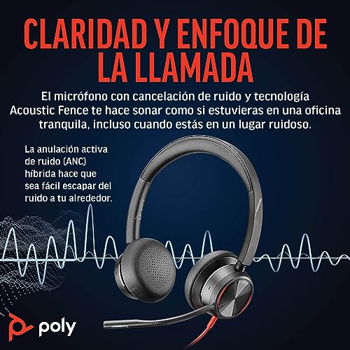 Auricular Poly Blackwire 8225 de primer nivel con cable - Cancelación activa de ruido - Estéreo de alta fidelidad - Se conecta a PC/Mac - Certificado para Microsoft Teams - imagen 3