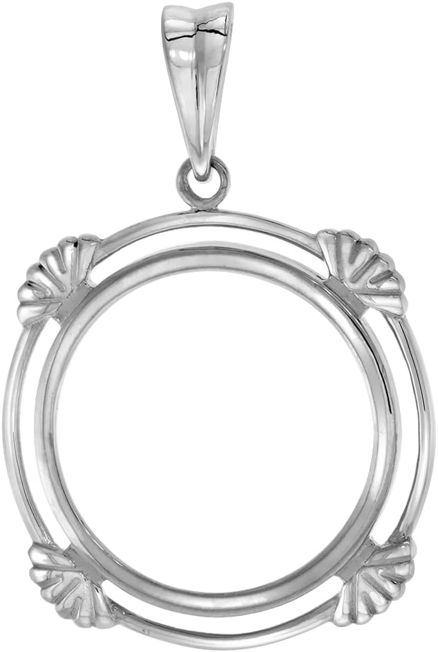 Sterling Silver Clamshell Edge Quarter Dollar Bezel Pendant for 24 mm Coins Prong Back 25 Cent Coin NOT Included