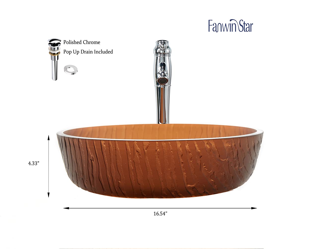 Littel Rock Series - Fregadero de vidrio templado Deco para baño en té mate | Fregaderos de montaje superior sobre encimera de tocador | Fregadero con drenaje desplegable | FW-LA639 5