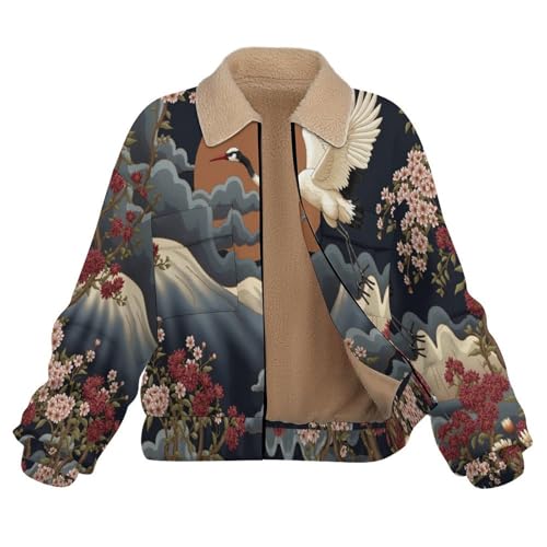 Veste polaire grise pour femme imprimé japonais - Chaleur thermique maximale et isolation hiver - 4