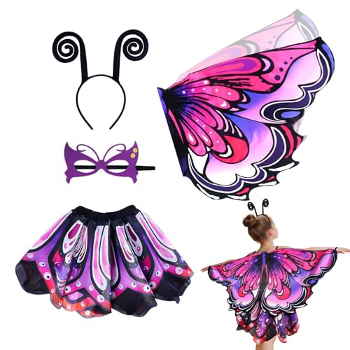 Disfraz de hada de mariposa con alas máscara y diadema para cosplay 7
