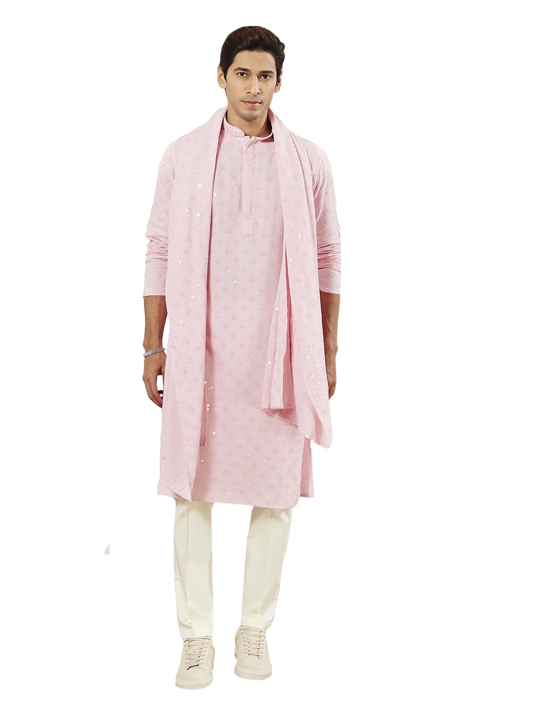 VASTRAMAY Men VASTRAMAY - Set pigiama e Dupatta da uomo, in rayon, colore: rosa