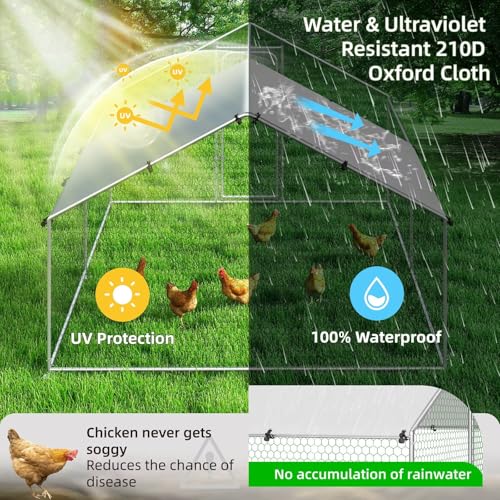 Large Metal Chicken Coop Walk-in Poultry Cage Chicken Run Pen Duck House with Waterproof and Anti-Ultraviolet Cover for Outdoor Farm Use Spire Roof(10' W x 13.2' L x 6.4' H)