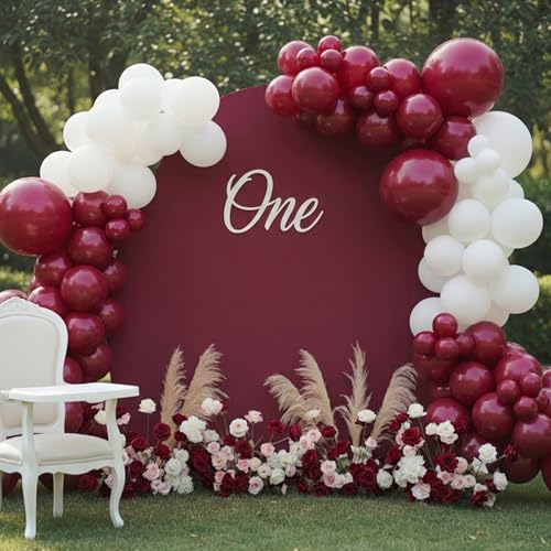 Image of RUBFAC Burgundy Balloons 129pcs Different Sizes Pack of 18 12 10 5 Inch, Latex Maroon Dark Ruby Red Balloon Garland Arch Kit for Wedding Anniversary Birthday Party Decorations