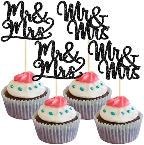 Gyufise 1 pz Glitter argento Mr Mrs Cake Topper Love Mr Mrs Cake