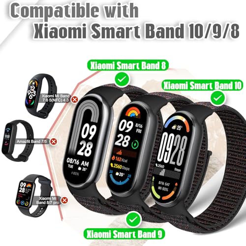 Image of Nylon Sport Band Compatible with Xiaomi Smart Band 10 /9 /8 for Women Men, Soft Adjustable Breathable Sport Loop Watch Strap Replacement Wristband for Xiaomi Mi Band 10 /9 /8, 3pcs