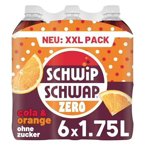 SCHWIPSCHWAP ZERO – XXL PACK – Koffeinhaltiges Cola-Erfrischungsgetränk mit Orange in Flaschen aus 100% recyceltem Material, EINWEG (6 x 1.75 l)