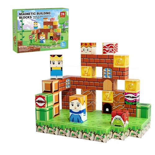 Image of 74 Pcs Magnetic Building Blocks Set for Kids Minecraftd Style Educational Construction STEM Learning Building Blocks Set Gift Toy for Kids Boys & Girls (B-1)