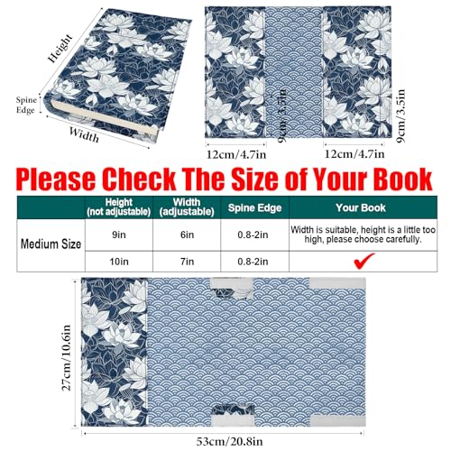 Lotus Flower Book Cover Protector for Paperback,Adjustable Soft Canvas Fabric Book Cover with Pocket Bookmark,Double Side Print Book Dust Jacket Covers for Hardcover Book Lovers Gift - Thumbnail 2