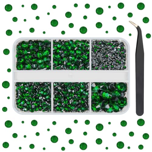 qiipii Emerald Green Resin Crystal Rhinestones for Crafting 2mm-6mm Flatback Gems Stones Diamonds Crystals for Nails Face Eyes Makeup Tumblers Bottles DIY Crafts Phones Car Scrapbooking Clothes Shoes