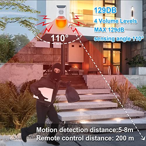 Solar Siren Light With Remote Control Strobe Red Light With Siren Motion Detector With Sound/Motion Alarm Outdoor With Ip65 Waterproof 129Db Solar Security Alarm For Yard Garden Farm Home #TOP2