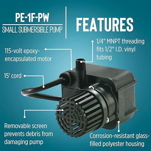 Image of Little Giant PE-1F-PW 115 Volt, 1 /125 HP, 170 GPH Submersible Direct Drive Fountain Pump with 15-Ft. Cord, Black, 566608