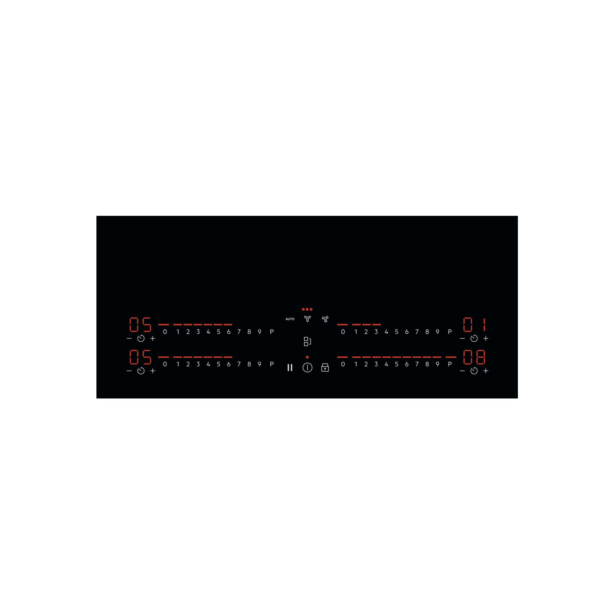 AEG Placa Inducción Extractora Integrado CCE84543FB, 80 cm, 4 Zonas Power, 1 filtro de carbón 2 en 1, función Puente, Desconexión automática, Bloqueo de seguridad para niños, Clase A+, Negro
