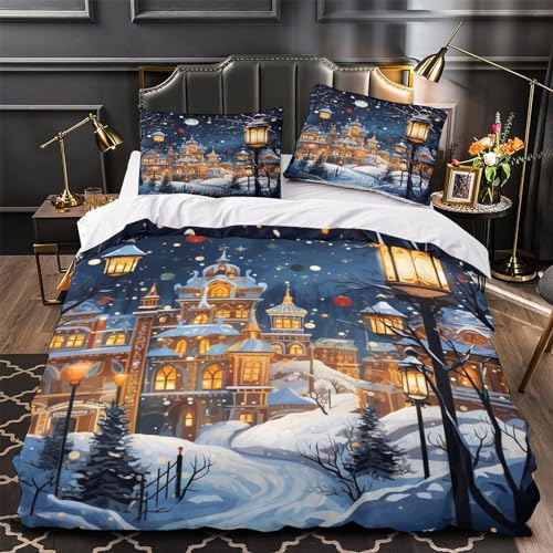 Housse de couette 3D imprimé château avec fermeture éclair en microfibre