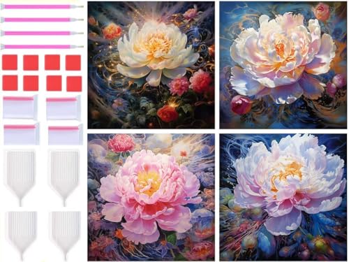 Peinture Diamant Pivoine 5D adulte et enfant : kit broderie point de croix maison