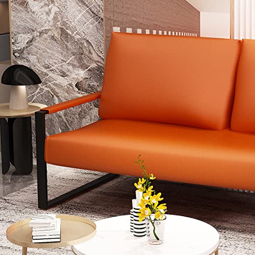 Awqm Faux Leather Couch, Mid-Century Loveseat Sofa,Upholstered Faux Leather Loveseat,Small Loveseat For Small Spaces,Small Couch For Bedroom,Office,Living Room,2-Seat Sofa,Orange #TOP5