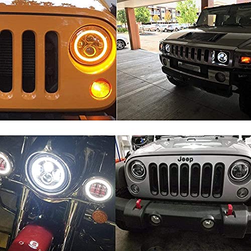 Amuniesun Pair 7Inch Round Black Led Halo Headlight Assemblies With H4 Relay Wire Harness Fit For Suzuki Samurai(1985-1995)/Sj413 (1985)/Sj410 (1980-1985)(High Low Beam+White Drl+Amber Turn Signal) #TOP6